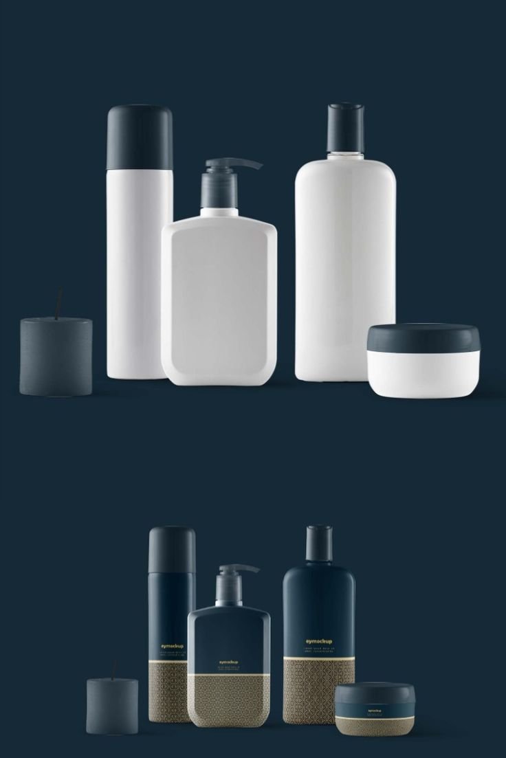 Navy white and gold cosmetic packaging mockup suite